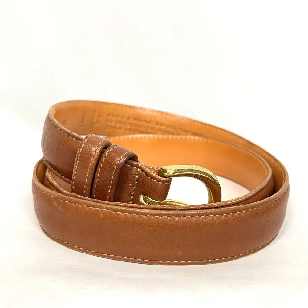 Coach Preppy Vtg. Y2K British Tan Leather Belt Large Brass Buckle USA Made 8400